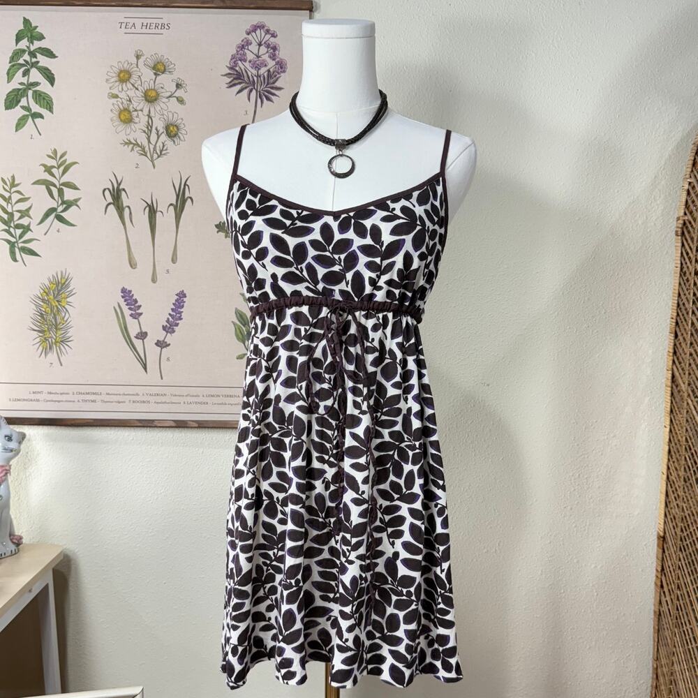 90s Y2k Leaves Babydoll Mini Dress Forest Fairy Grunge Mori Kei Hippie Boho M